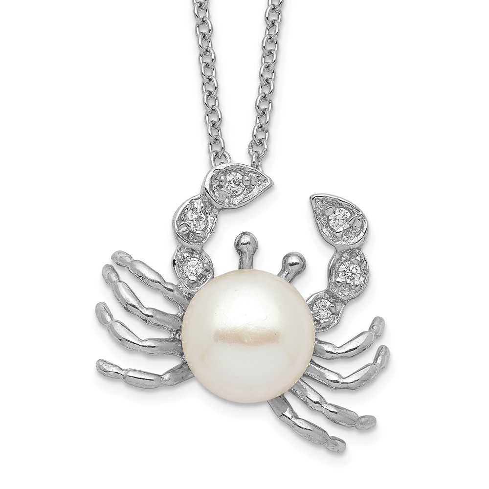 Million Charms Silver FWC Pearl and Brilliant-cut CZ Crab 18 Inch Necklace